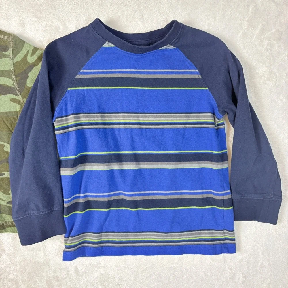 Gap Gymboree Long Sleeve Shirts Kid 4T Blue Green Camo Striped Excellent 2pc Lot
